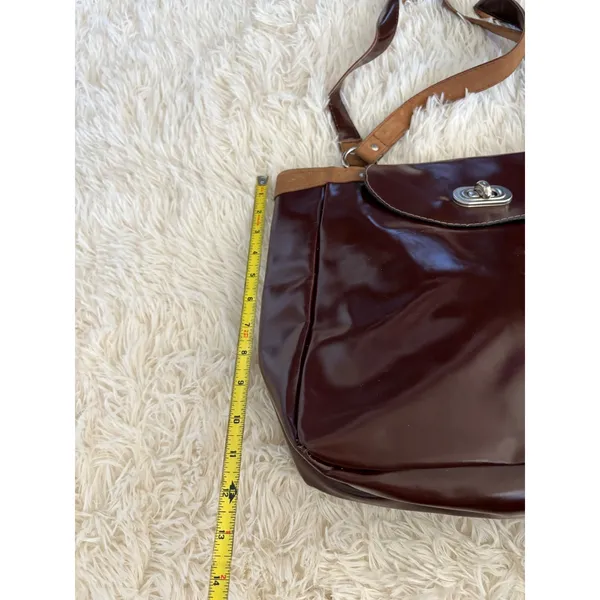 Brown Tote‎ Bag Purse Shoulder Bag Vintage Style Flap Over Closure Work School - Image 3