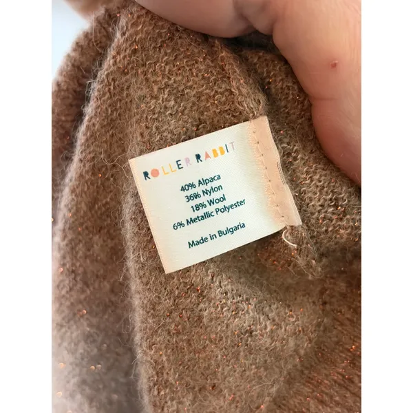 Roller Rabbit Lurex Shine Moxie Cardigan Alpaca mix in tan camel sz S - Image 4
