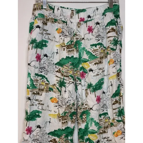 Coastal Linen Wide Leg Capri Pants Cynthia Rowley Amalfi Coast L Euro Summer - Image 2