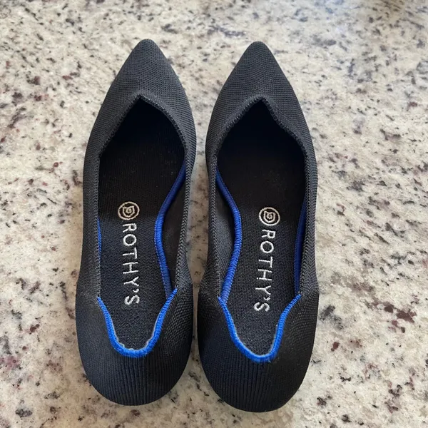 Rothy's The Point Flats Womens 9 Black Blue Halo Sustainable Knit Pointed Toe - Image 4