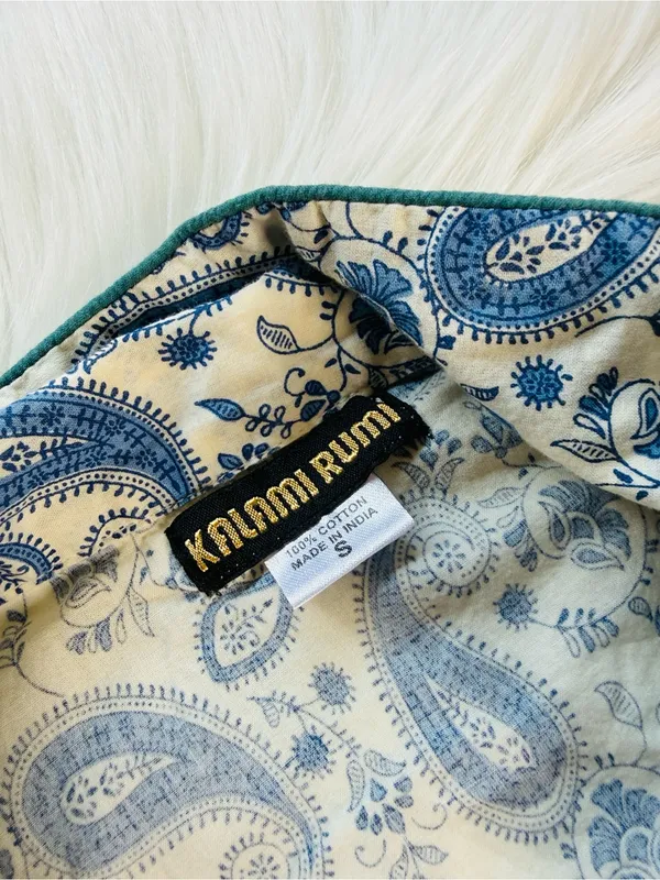 Kalami Rumi Blue and White Paisley Print PJ Shorts Set - Image 2