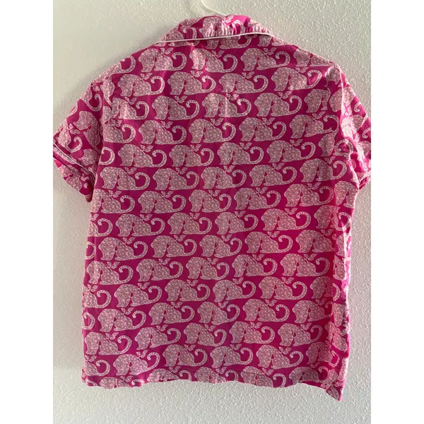 Print Fresh Pajama Top Womens Small Pink Cotton Leopard‎ Short Sleeve Preppy - Image 2