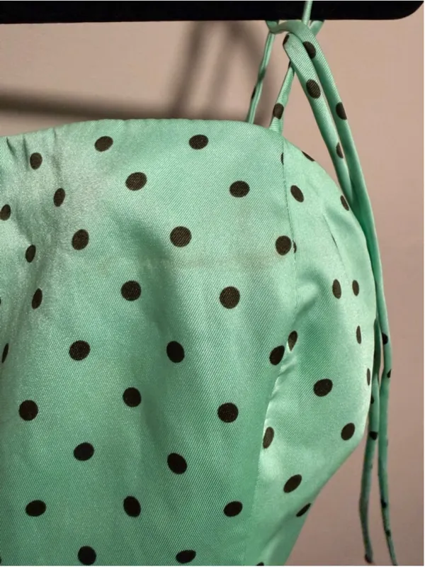 Zara Polka Dot Crop Top in Mint Green Adjustable Tie Strap- Size Small - Image 4
