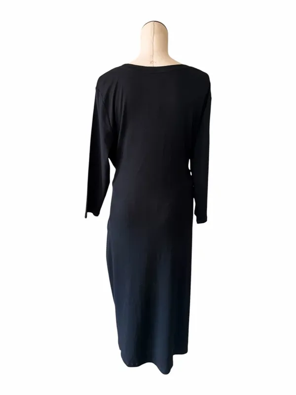 NWT Lauren Ralph Lauren Tie Front Cotton Blend Crewneck Dress Black - Image 10