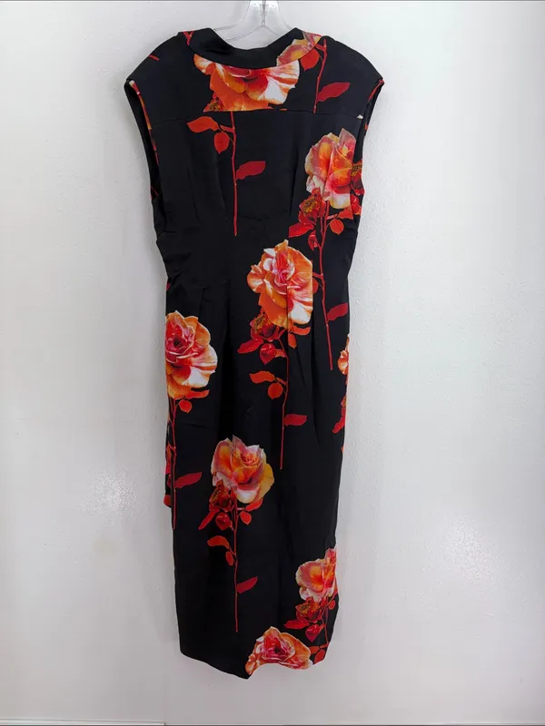 Karen‎ Millen Rose Floral High Neck Bow Back Double Sleeve Maxi Midi Dress US 8 - Image 8