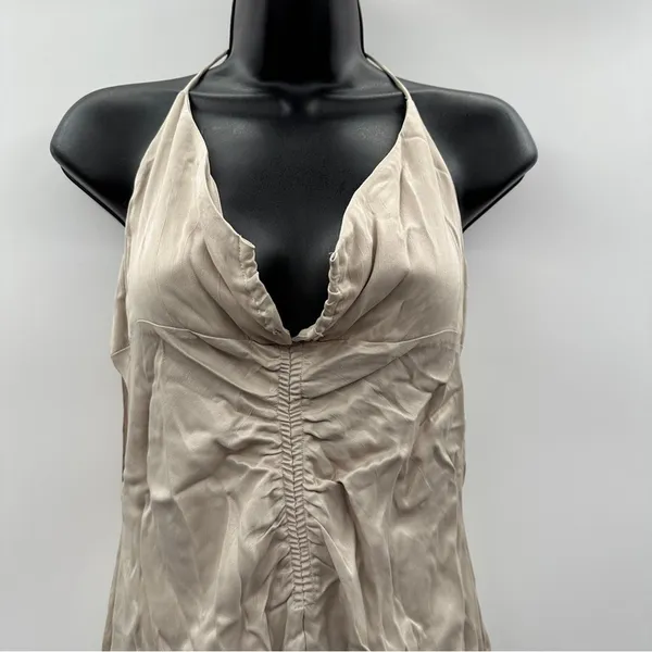 Zara Satin Ruched Beige‎ Halter Tie Shift Mini Slip Dress Size M NWT - Image 4