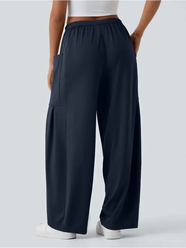 Halara Palazzo Navy Pants Wide Leg Flowy Drawstring Pockets Casual Size S NWT - Image 4