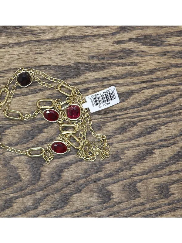 NWT MCYS Fashion Open Link Bezel Set Long Station Necklace Gold / Red 30' + 3" - Image 2