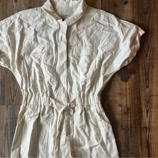 Universal Threads Womens Short Sleeve Ivory Linen Blend Jumpsuit Size 4 NWT - Image 2