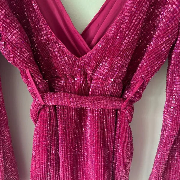 Hello Molly Static Memory Pink Sequin Dress Mini Long Sleeve Sparkle Party - Image 12