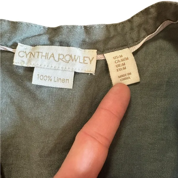 Cynthia Rowley 100% Linen Utility Romper Minimalist‎ Lagenlook Army Green Sz M - Image 3
