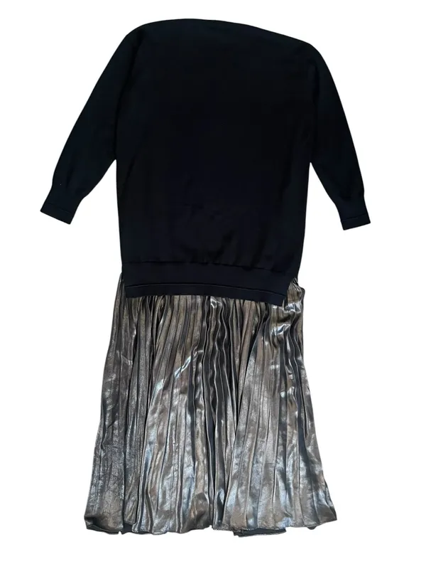 Anthropologie Women’s Twofer Black Knit Oversized Sweater Pleated Midi Dress S - Image 6