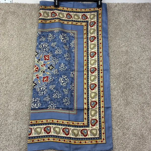 New Stu Square Scarf Blue Floral Heart Medallion Silk Boho Chic Cottagecore - Image 2
