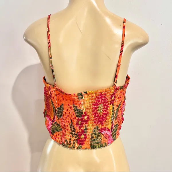 New Joie Floral Crop Top Sz L Smocked Camisole Orange Flower NWT - Image 6