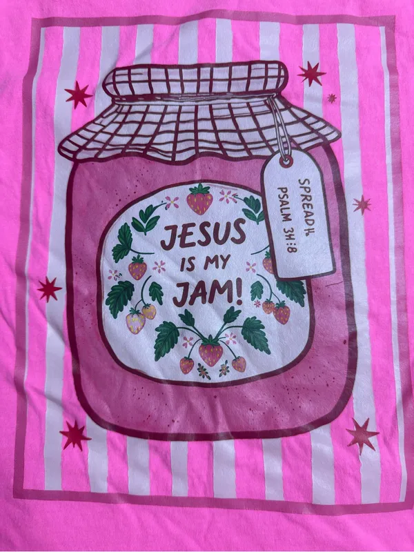 Comfort Colors Hot Pink Graphic Tee with Jesus is my Jam Jar Design - Image 4