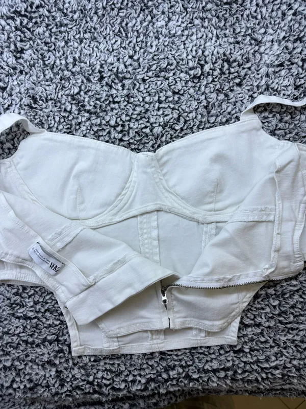 Y2K Zara Structured White Denim Bustier Corset Top Crop Camisole in XXL #corsettop - Image 7