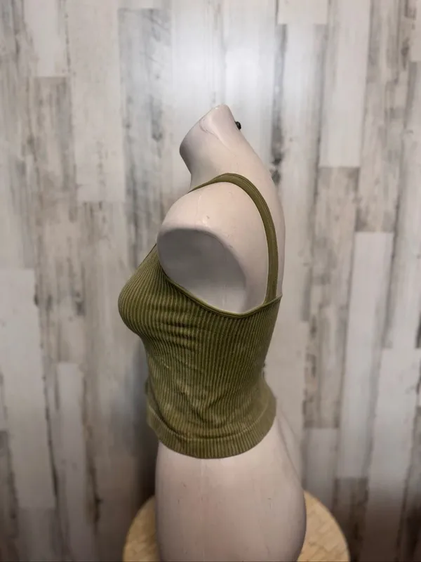 JoyLab Two Piece Set Womens Small Olive Green Ribbed Crop Tank Biker Shorts - Image 4