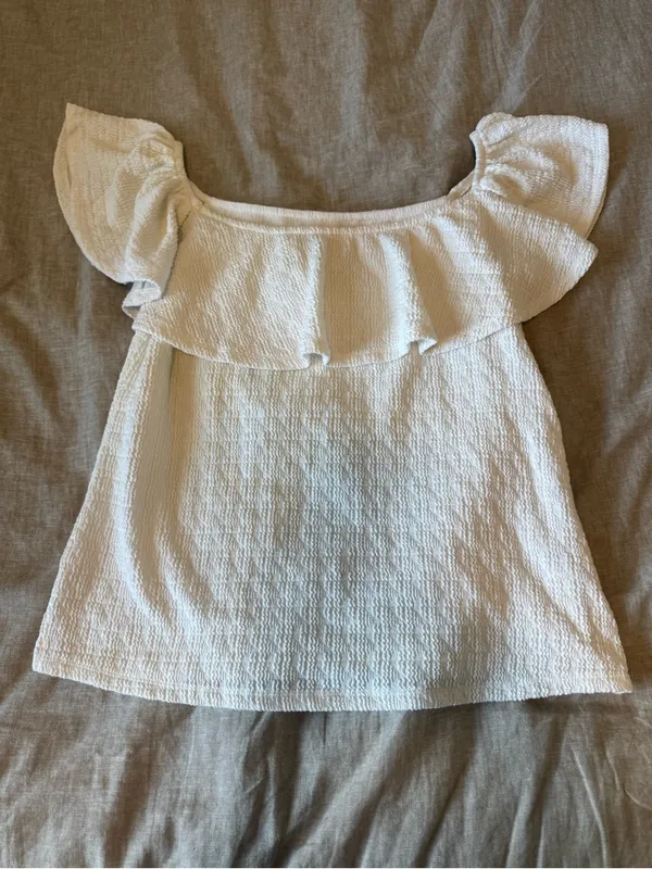 Anthropologie White Off The Shoulder Ruffle Top - Image 5