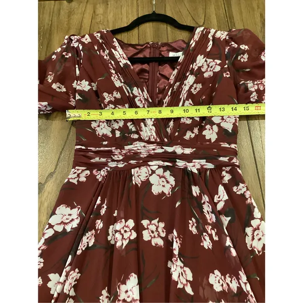 Mac Duggal Floral Chiffon maxi Gown v neck dress size 6 - Image 7