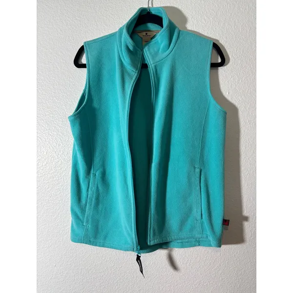 Woolrich Women's Size M Blue Zip-Front Fleece Sweater Vest Pockets Mock Neck - Image 2