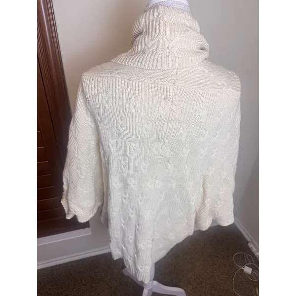 Wrangler Cream Cable Knit Cowl Neck Poncho Sweater Chunky Womens Medium Ivory - Image 5