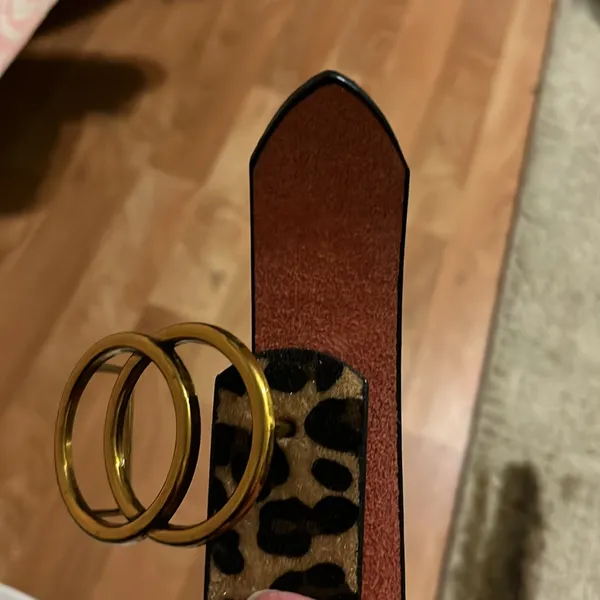 Leopard Print Belt with Gold Buckle Brown - Image 3