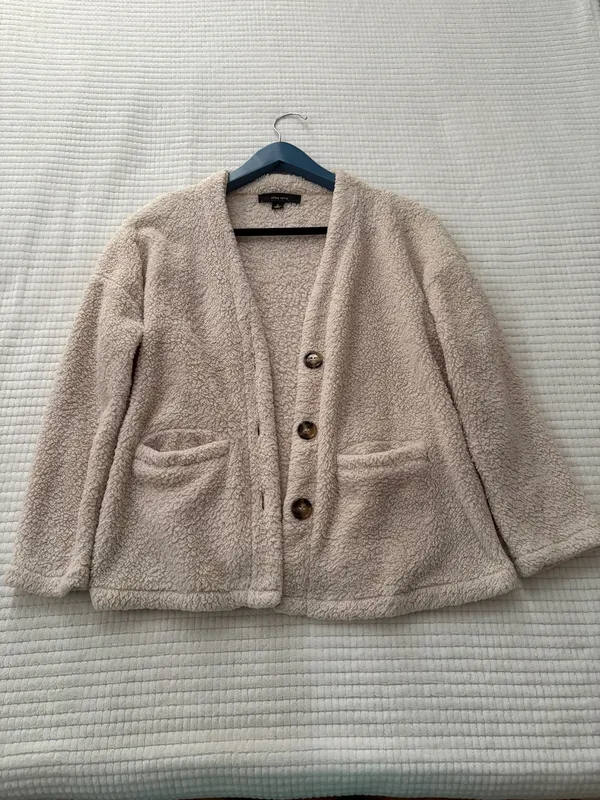 Miss Love Cozy Sherpa Button-Front Jacket in Light Beige Size S - Image 5