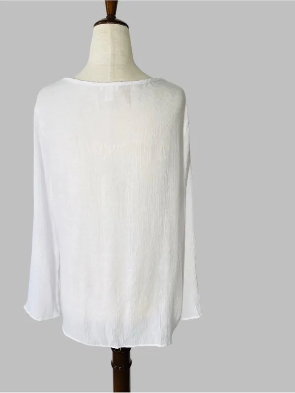 SPENSE Eyelet Lace Accent Tie Front Top White Size L - Image 3