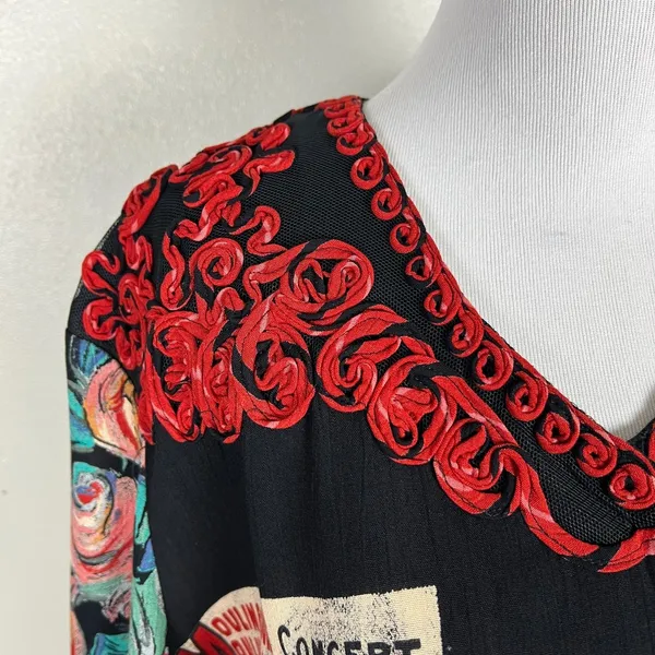Carole Little Cardigan Jacket M Moulin Rouge Can Can Dancer Floral Rosette Artsy - Image 4