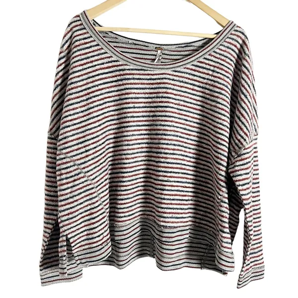 Free People Little Ann Blue Red Striped Dolman Sleeve Sweater Top Size XS - Image 3