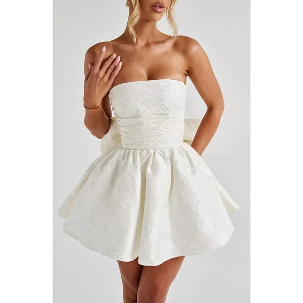 NWT Babyboo Salome Ivory Floral Jacquard Bow Corset Strapless Mini Dress Size XS - Image 3