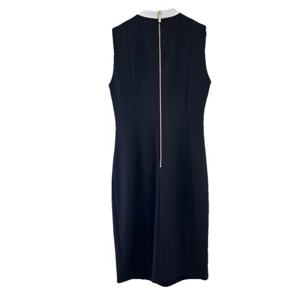 Calvin Klein‎ Black White Bow High Neck Sleeveless Stretch Crepe Sheath Dress 8 - Image 5