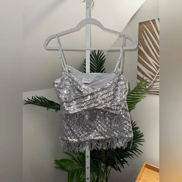 Revolve Saylor Persephone Top & Mini Skirt Set in Platinum Silver‎ Sequin - Image 5