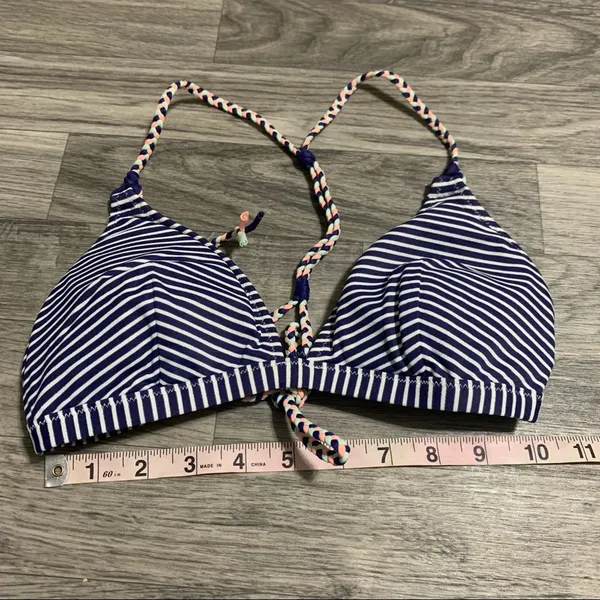 Victoria’s Secret Navy Blue White Stripe Swim Top; Medium - Image 2