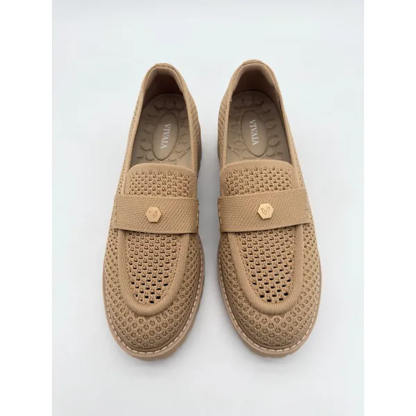 Vivaia Francesca Platform Chunky Heel Penny Minimalist Nude Peach Mesh Loafer 8 - Image 5