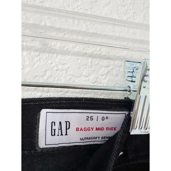 GAP Baggy Mid Rise Ultrasoft Denim Wide Leg Jeans Black Size 25 - Image 4