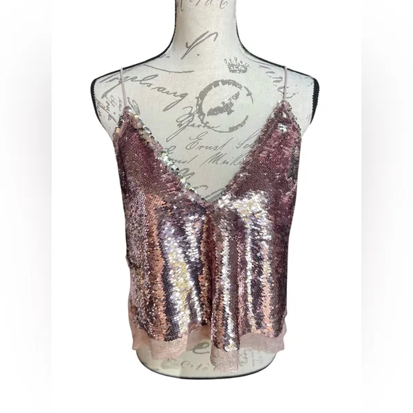 Free People Intimately Free Swinging Surpice pink sequin cami lace trim - XS - Image 9