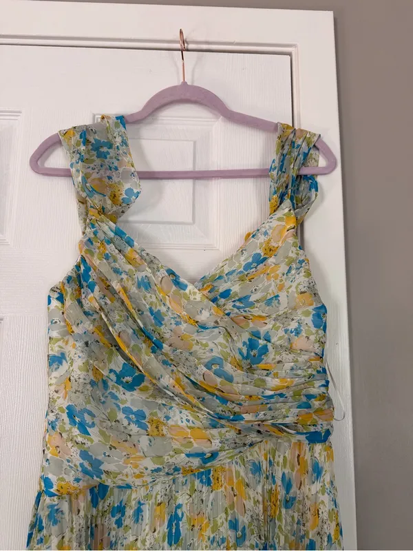 Astr the Label Sleeveless Floral Yellow Blue Maxi Dress Mock Neck Summer Wedding - Image 5