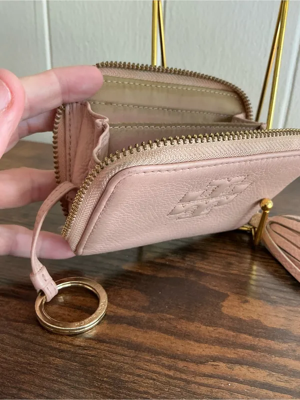 Rare Vintage HTF Pink Leather Zip Around Tory Burch Small Keyring Wallet - Image 8