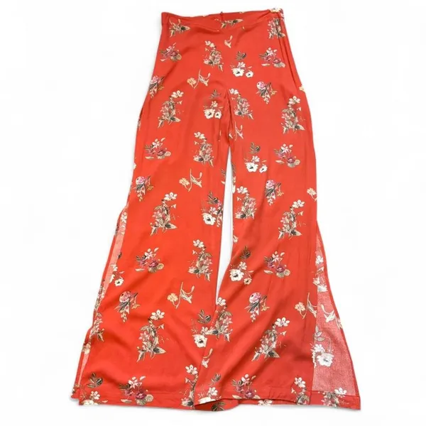 NEW William B Orange Floral Whimsigoth High-Rise Wide Leg Side-Split Pant — SM - Image 2