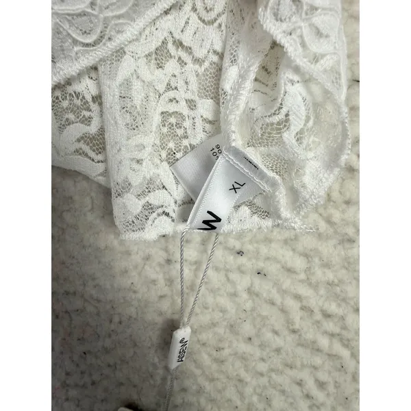 Top Womens XL White Lace Long Sleeve Round Neck Sheer Cottage Festival Coquette - Image 3