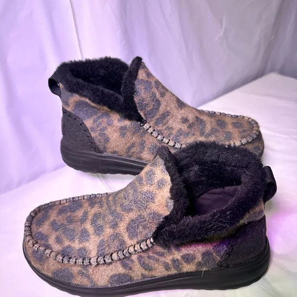 Hey Dude Leopard Print Slip-On Slipper in Brown and Black - Image 3