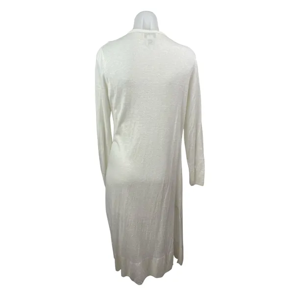 Rachel Zoe Womens White Linen Long Sleeve Longline Duster Cardigan Sweater Top M - Image 5