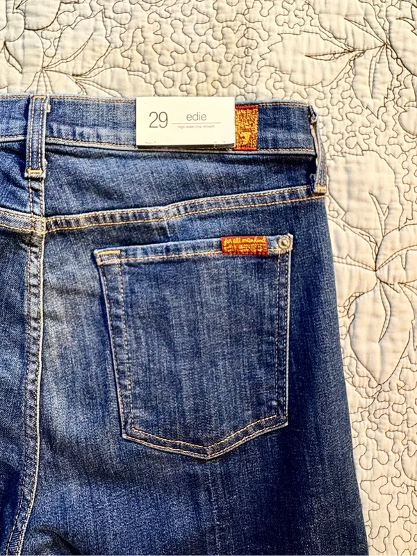 💥NWT 7 For All Mankind Edie High Rise Crop Straight Jeans Grommet Raw Hem~29🧡 - Image 7
