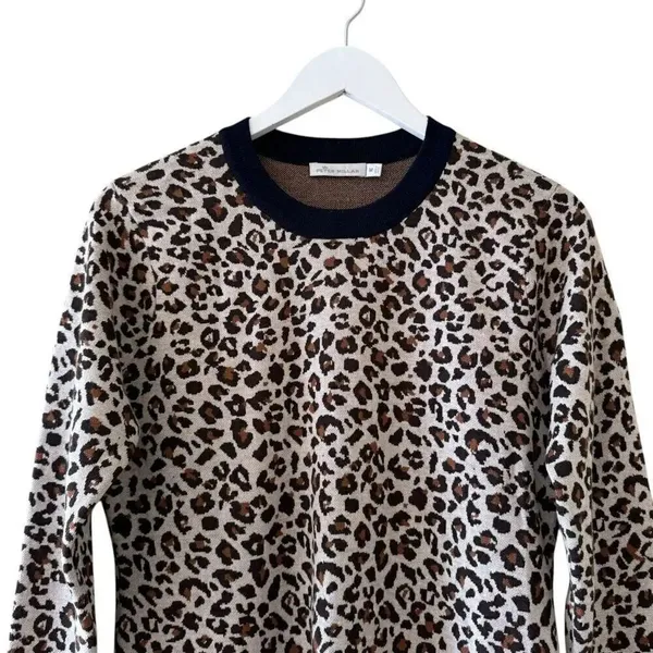Peter Millar Trendy 100% Merino Wool Leopard Print Ribbed Navy Blue SZ M #2291 - Image 3