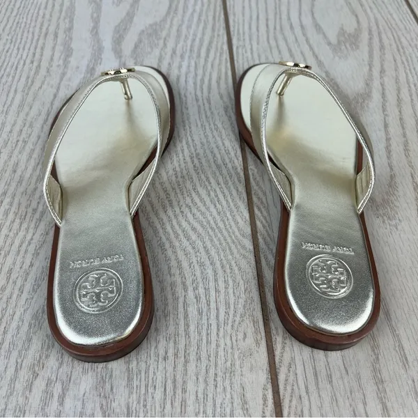 Tory Burch Benton Metallic Leather Thong Flip Flop Sandals 5M Spark Gold $249 - Image 9