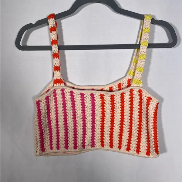 Future Collective Alani Noelle Knit Crop Top Yellow Pink Red Medium - Image 4
