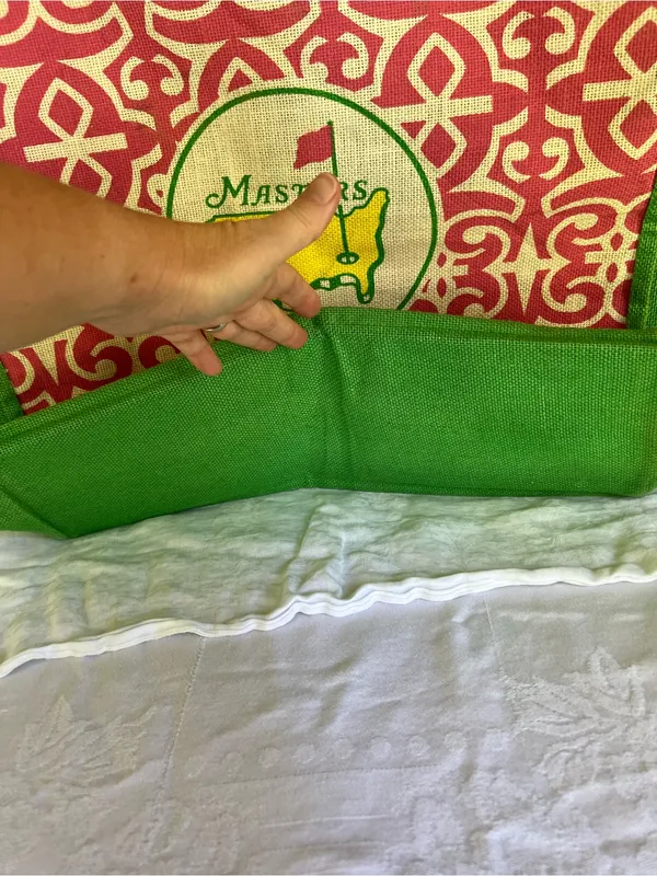 Masters Pink & Green Patterned Tote Bag with Yellow Logo - Image 4