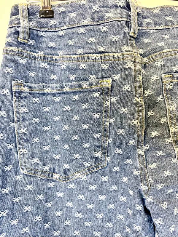 Risen Jeans 5/27 Wide Leg Blue Denim White Bow Embroidery NWT - Image 8