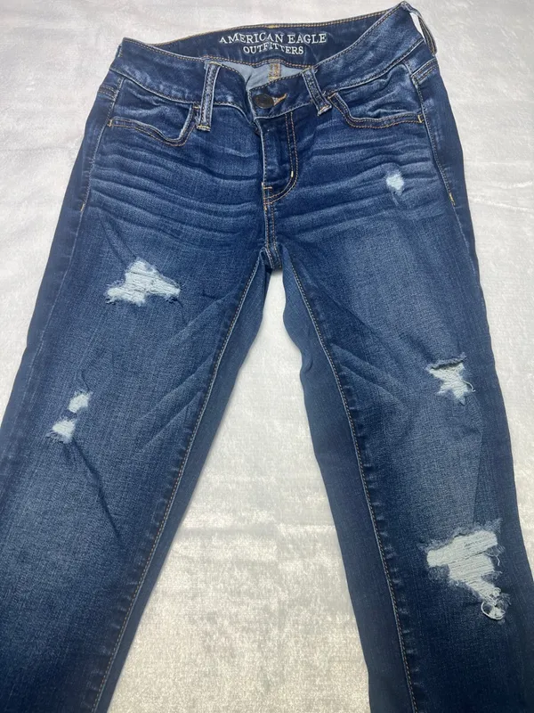 American Eagle Outfitters Navy Blue Ripped Skinny Jeans - Image 3